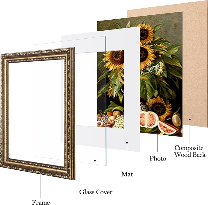 eletecpro 8x10 Picture Frames Set of 4, Gold Frame with Glass Cover, Vintage 8 x 10 Photo Frames Display 5x7 Photo with Mat or 8x10 without Mat for Tabletop or Wall Decor, Bronze Gold