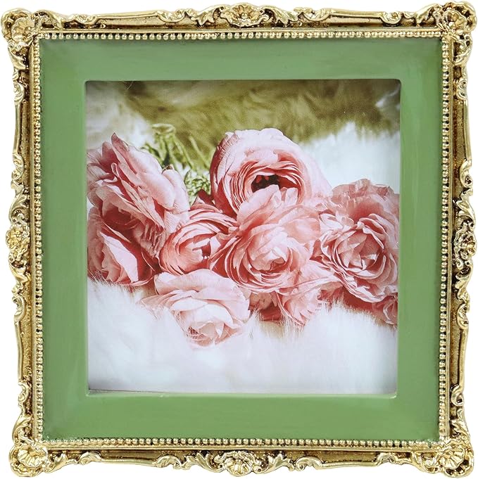 Hymmah 3 * 3inch Mini Wallet Picture Frame Vintage Photo Frame Ornate Textured Hand-Crafted Resin Frame with Easel&Hook for Tabletop&Wall Display,Photo Gallery,Art