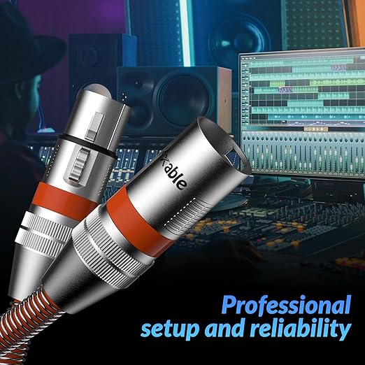 XLR Microphone Cable 50 FT, XLR Male to Female Balanced Mic Cable, 3-Pin Shielded Speaker Cord, Zinc Alloy Connectors, 22AWG Pure Copper, Metal Spring SR, Recording Studio, Podcast, Orange