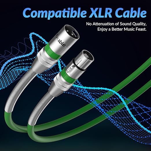 XLR Microphone Cable 75 FT, XLR Male to Female Balanced Mic Cable, 3-Pin Shielded Speaker Cord, Zinc Alloy Connectors, 22AWG Pure Copper, Metal Spring SR, Recording Studio, Podcast, Green