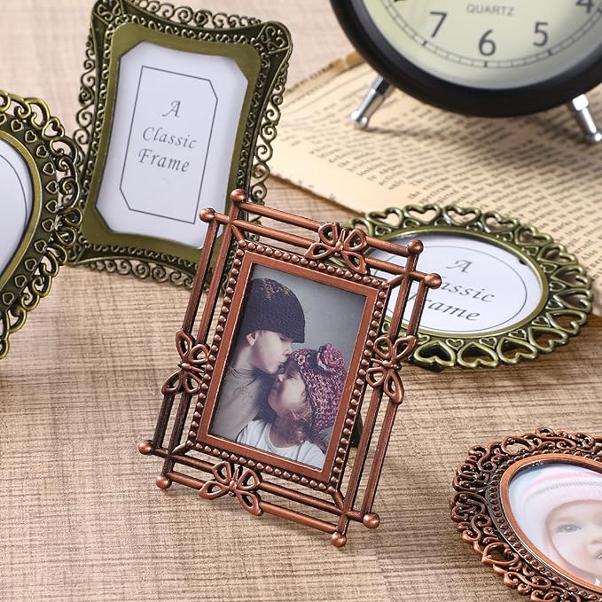 6 Pcs Mini Vintage Picture Frame 1 Inch Wallet Size Picture Frames Assorted Colors Tiny Metal DIY Photo Frames Tiny Metal Photo Frame for Tabletop Wall Display Old Fashioned Photoes Gallery Art Decor