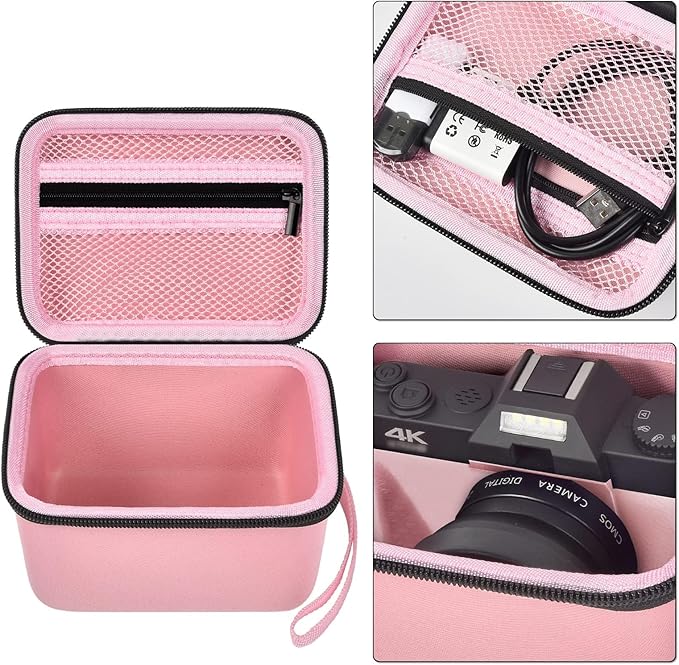 Vlogging Camera Case Compatible with for Duluvulu/for VJIANGER/for JGIPL/for TEBNGIHNM 4K Digital Cameras for Youtube. Vlog Camera Carrying Storage for Lens, Cable and Other Accessories - Pink