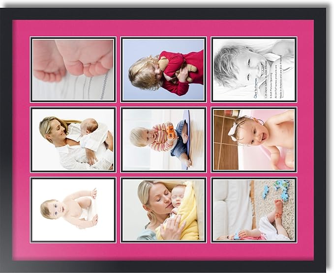 ArtToFrames Collage Photo Frame Double Mat with 9-6x8 Openings with Satin Black Frame and Tulip mat.