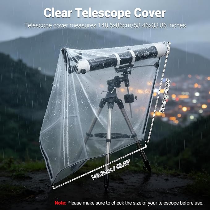 2PCS Clear Telescope Cover, 58x33Inch Waterproof Telescope Weather Resistant Rain Cover Raincoat Protector with Dual Zippers & Drawstring for Large Astronomical Telescopes Outdoor Against Rain Dust