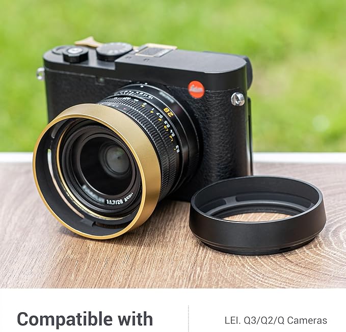 JJC Metal Lens Hood Shade for Leica Q3 43/Q3/Q2/Q Cameras, Replaces Leica Round Lens Hood Q, with 49mm Center Pinch Snap-On Lens Cap, No Vignetting