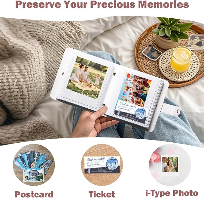 52 Pockets Mini Photo Album Fits Polaroid 600/i-Type/SX-70 Instant Film & Fujifilm Instax Wide 300/400 Instant Photos,PU Leather Cover 3.5x4.25 Inch Pictures Book (White)