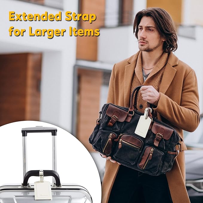 Travelambo 16 Pack Luggage Tags Faux Leather for Suitcases Travel Bag Labels with Protection Cover ID (Ivory)