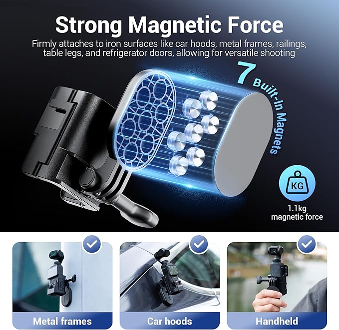 Magnetic Mount Compatible with DJI Osmo Pocket 3,Detachable Pocket 3 Magnetic Stand Bracket Extension Cage Adapter with Cold Shoe,Compact Magnet Steering Holder Suction Base Accessories for Pocket3