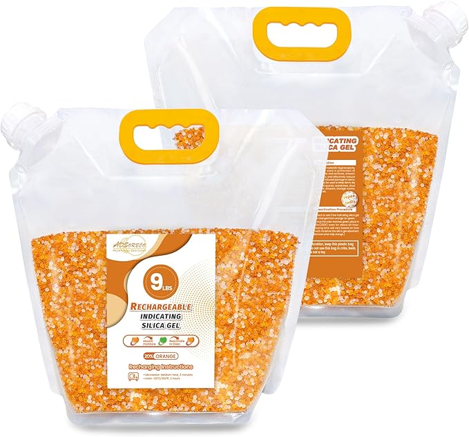 Silica Gel Desiccant Beads – Reusable Desiccant Bulk 3mm Beads for 3D Filament, Electronics, Cameras, Jewelry, and Safes (Orange White MIX, 9 LBS)