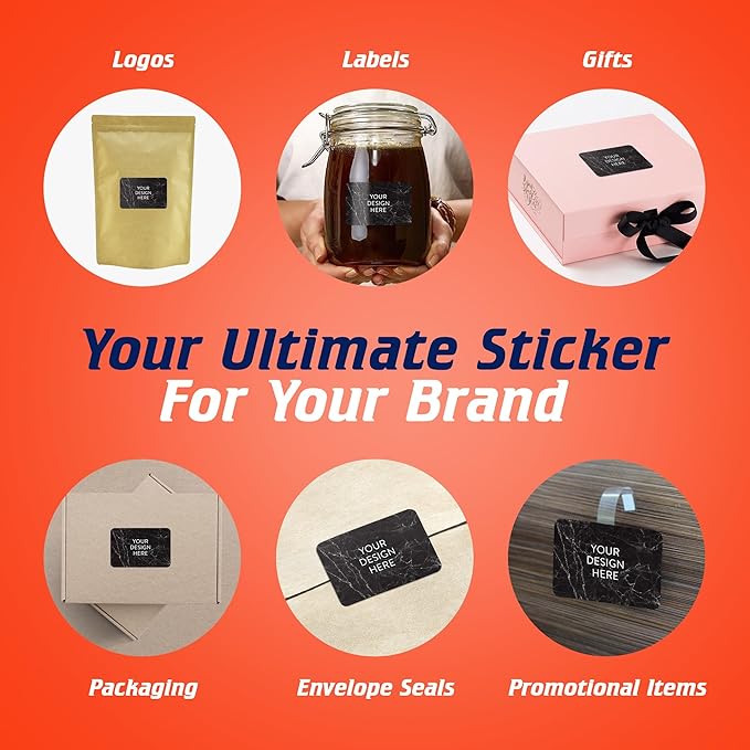 100 Custom Vinyl Stickers - Upload Your own Image, Text, Design, Logo - Personalized Logo Labels for Handmade, Packaging, Bottle, Jars, Candle, Brand Stickers (Black Marble, 6x4)