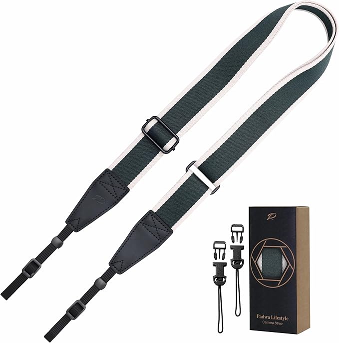 Padwa Lifestyle Adjustable Camera Strap - 1.5" Top Layer Cowhide Head Camera Straps for Photographers, Cotton Adjustable Neck Shoulder & Crossbody Strap Quick Release for All Cameras and Binoculars