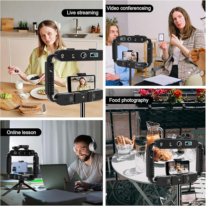 GVM Smartphone RGB Video Lighting Rig, Camera Video Stabilizer, Selfie Light Professional LED Ring Light, Compatible with Phone, Action Camera, YouTube, Vlogs, Filmmaking, Makeup & Video Recording