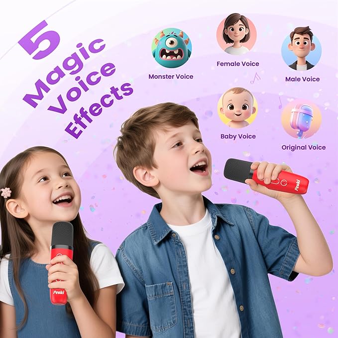 Karaoke Machine for Kids Adults, Portable Bluetooth Speaker with 2 Wireless Karaoke Microphones, 2026 TOP Birthday for Girls Boys 3,4,5,6,7,8+Year Old Toddler Toys Karaoke Player(Red)