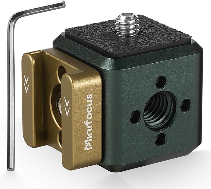 MINIFOCUS Multi-Hole Screws Adapter with Cold Shoe Mounts, Aluminum Thread Mounting Post/Block with 1/4'' & 3/8'' Thread Hole and Arri-locating Hole for Tripod, Magic Arm, Microphone, Camera Cage