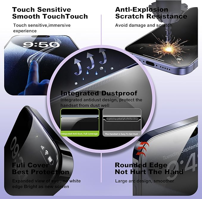 SHANG PIN JIA 2 Pack Anti Blue Light Matte Screen Protector for iPhone 17 Pro 6.3-Inch Auto Dust Removal, No Bubbles, Tempered Glass Film, Easy Installation