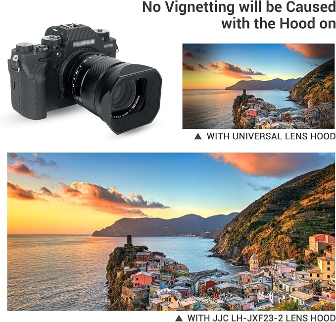 JJC Metal Square Lens Hood for Fujifilm Fuji Fujinon XF 23mm F1.4 R LM WR & XF 33mm F1.4 R LM WR Lens Replaces Fuji LH-XF23 II/LH-XF23-2 Lens Hood with a Hood Cap on X-T4 X-T3 X-Pro3 X-Pro2 Camera