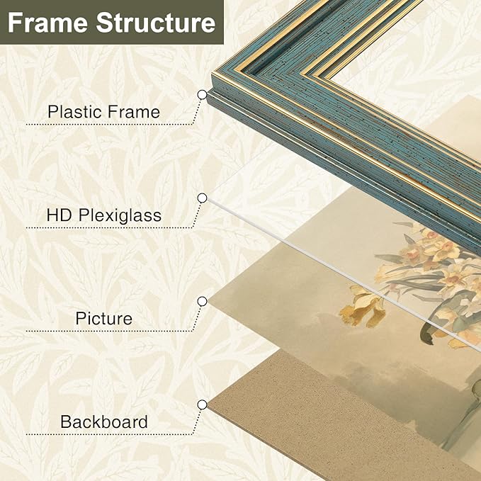 Vittanly 4x6 Picture Frame Set of 4, Vintage Photo Frame for Wall or Tabletop, Display 4x6 Pictures, Rustic Farmhouse Home Decor, Blue