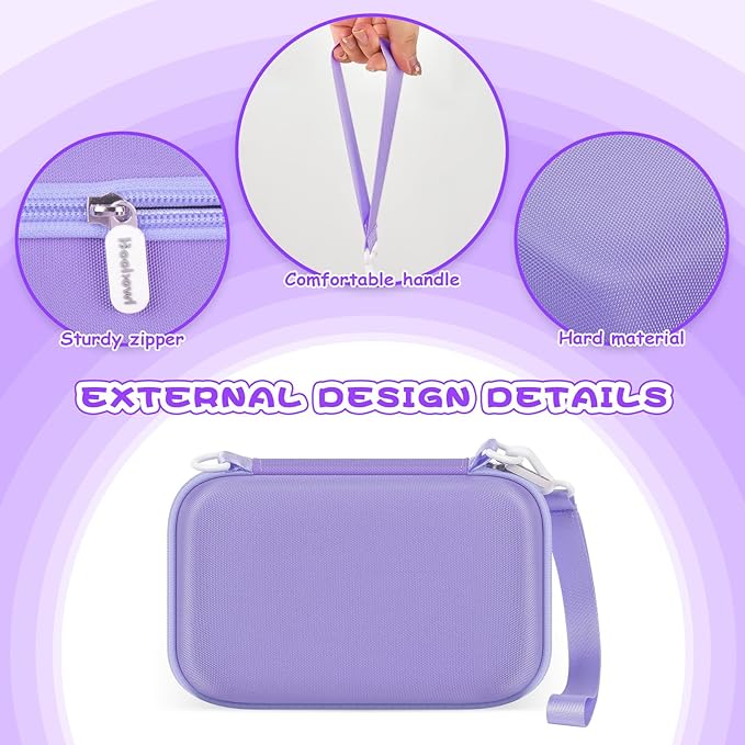 Kids Instant Print Camera Case for Dylanto/for Gofunly/for DUDUDRAGON/for ESOXOFFORE, Digital Video Camera Storage Box with 3 Roll Papers, Holder for Color Pen and Accessories (Bag Only)- Purple