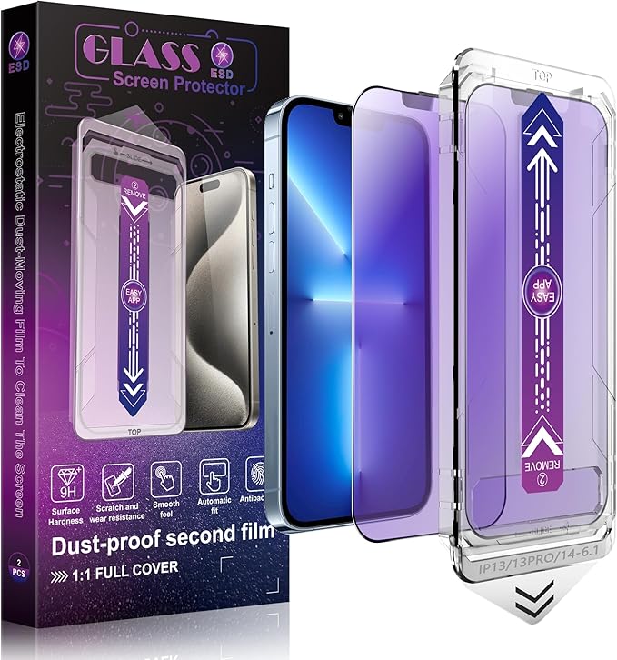 SHANG PIN JIA 2 Pack Anti Blue Light Matte Screen Protector for iPhone 16e and iPhone 14 and iPhone 13 and iPhone 13 Pro 6.1-Inch Auto Dust Removal, No Bubbles, Tempered Glass Film, Easy Installation