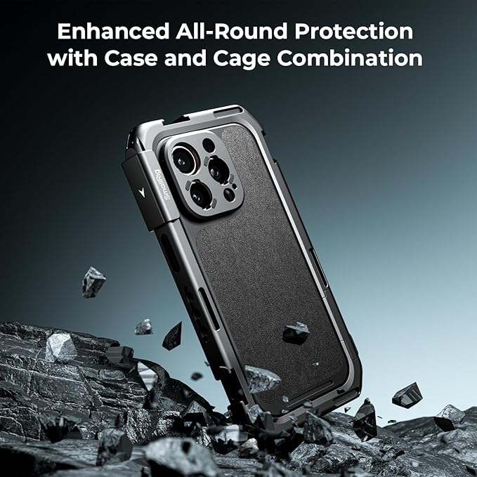 SmallRig Mobile Video Cage for iPhone 16 Pro, Phone Cage with Phone Case with T-Mount Lens Backplate, Support for MagSafe, Quick Release Video Rig for Videography Video Recording Vlog