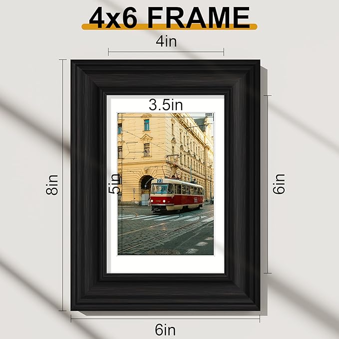 Vittanly 4x6 Picture Frames Set of 2, Ornate Vintage Photo Frame for Wall or Tabletop, Display 3.5x5 Pictures with Mat or 4x6 without Mat, Vintage Black