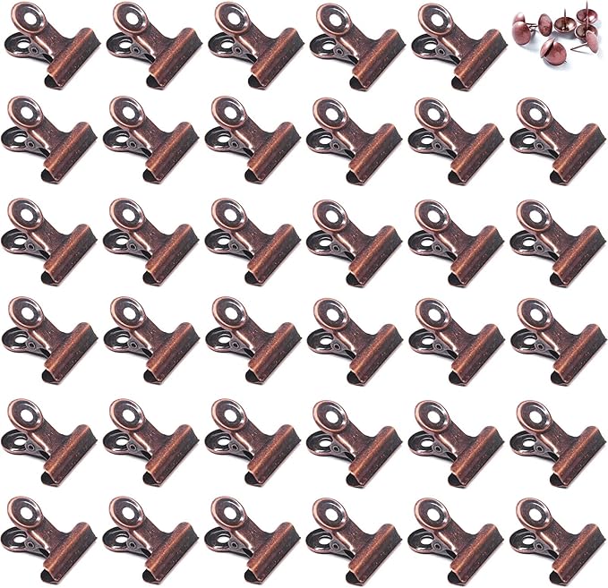 Bulldog Clips with Hole for Push-pin, Paper File Clips with Strong Spring, Small Metal Binder Clips, Seal Clamps for Coffee Tea Food Bags, Decorative Clips for DIY Photo Grid (Copper, 22 mm)