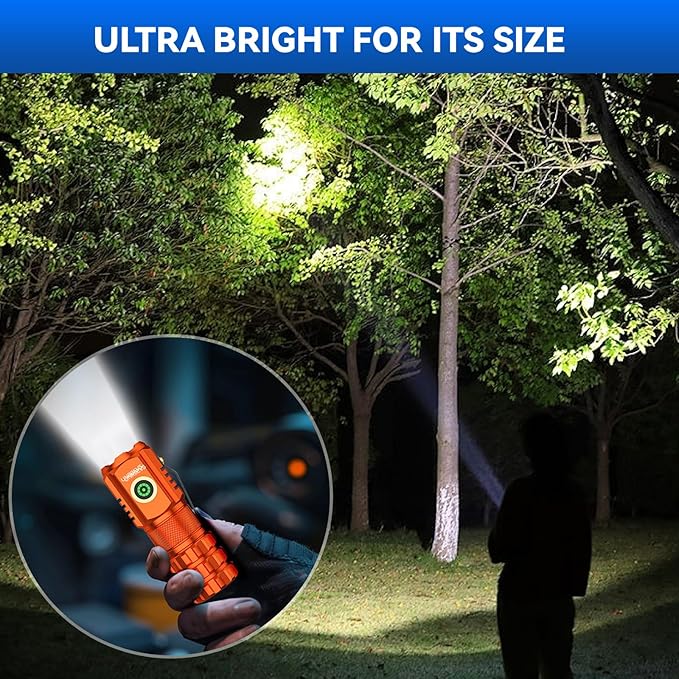XC06 Mini Flashlight Rechargeable,Pocket Flashlight with Magnet,Super Bright Small Compact Flashlight,5 Modes EDC Flashlight for Camping,Emergency. (1, Orange)