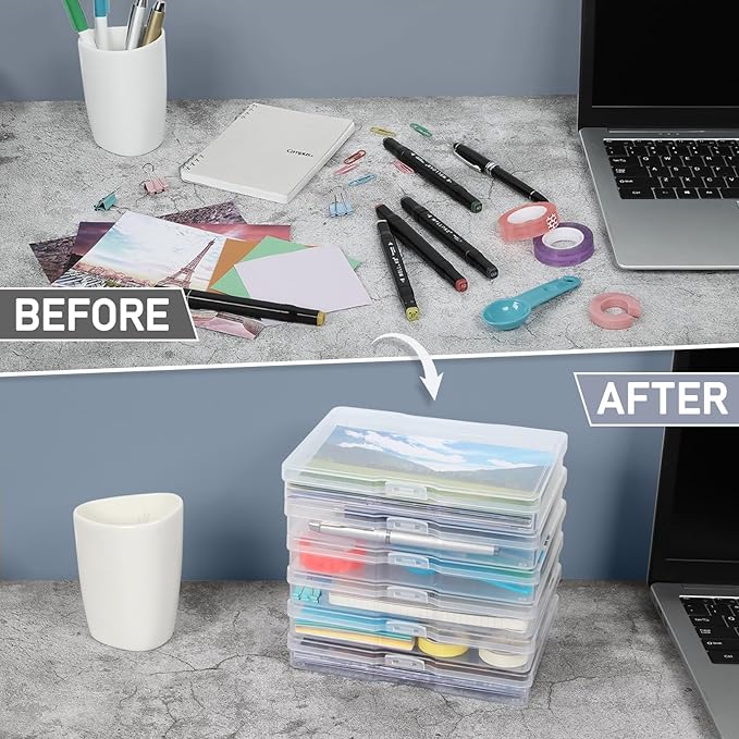 FAAYUCK Photo Storage Box 5 x 7 Inches, 6 Pack Photo Organizers and Storage, Acid-Free Picture Storage Container, Stackable Craft Keeper for Photos, Cards, Stamps, Scrapbooking, Office Supplies etc