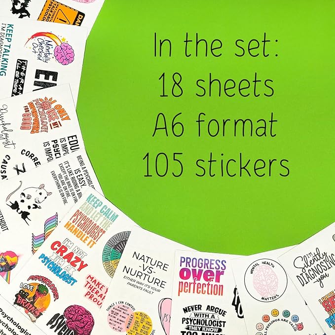 BulbaCraft Psychology Stickers (100Pcs), Funny Vinyl Decals for Laptop, Therapy Gifts, Psychologist Stickers for Women & Men, Waterproof, Reusable
