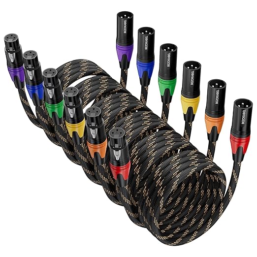 XLR Cables - 10ft 6 Pack Nylon Braided, Balanced XLR Speaker and Mic Cable for Microphones, Mixers and Speaker Systems