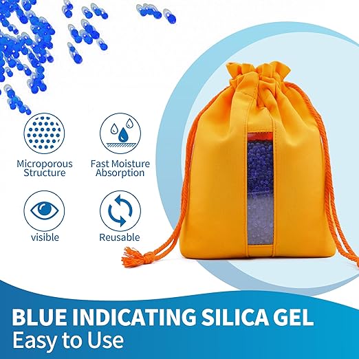 2X 500g Rechargeable Silica Gel Beads with 1 Cloth Bag, Indicating Blue Desiccants Beads [3-5mm] Moisture Absorber Desiccant Packs for Storage
