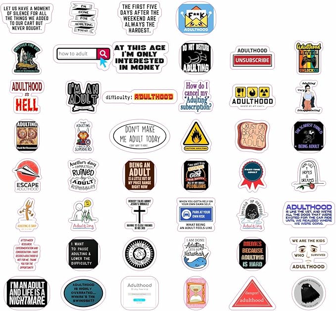 BulbaCraft 100Pcs Funny Adulting Stickers, Adulting is Hard Stickers, Funny Decals for Adults, Adult Reward Decals, Gifts for Women & Men