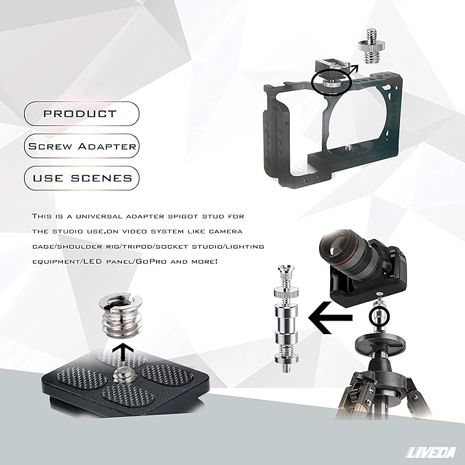 1/4 Inch to 3/8 Inch Tripod Adapter - 3/8 to 1/4 Mount Screws, Camera/Monopod/Light Stand Accessory