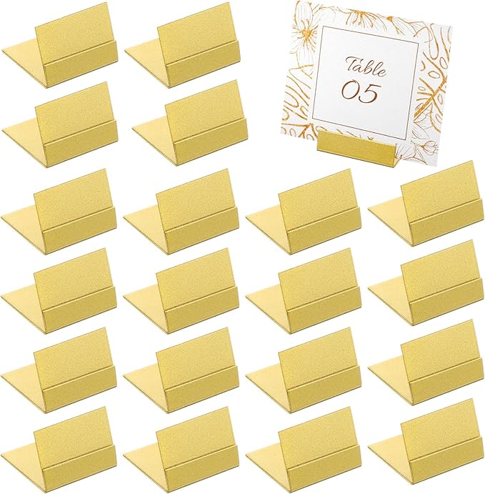 HaiFafafaing 24 Pcs Gold Table Number Holders, Metal Place Card Photo Stands for Table Centerpieces, Vintage Small Picture Holders for Weddings, Anniversaries, Office, and Parties