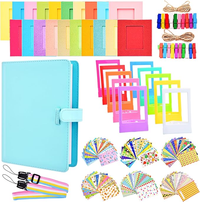 Sunmns Accessories Bundle Kit Compatible with Fujifilm Instax Mini 12 11 9 8 90 70 Instant Camera, Include Album, Film Stickers, Photo Frames, Hanging Frame, Strap (Blue)