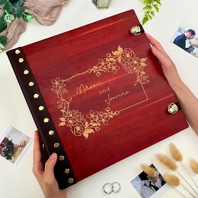 Personalized Wooden Wedding Photo Albums, Custom Couples Scrapbook, Retro Photo Scrapbook Anniversary Photo Album, Perfect Wedding Keepsake Gifts