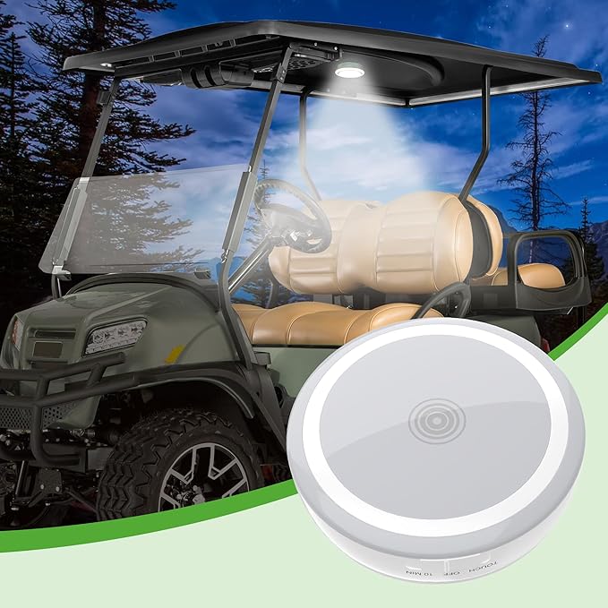 10L0L 1 Pack Universal Golf Cart Dome Light for Yamaha EZGO Club Car UTV, Wireless Lighting USB Rechargeable L E D Touch Car Dome Light Can Stick Anywhere, Great Golf Gifts (White)