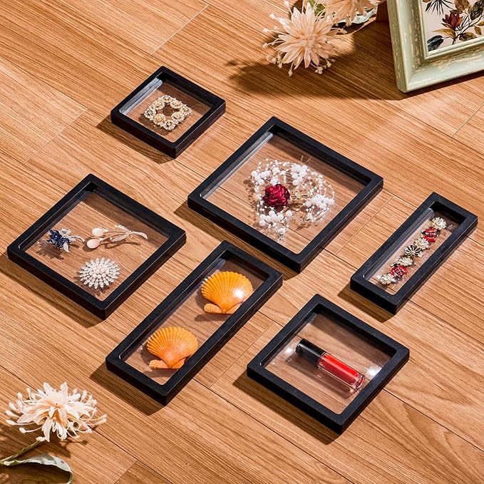 3PCS 3D Transparent Floating Frame with Stand, Challenge Coin Display Holder, Floating Display Case for Jewelry, Medals, Specimens, Small Items, Fossils Rocks,6.3 x 6.3 inch