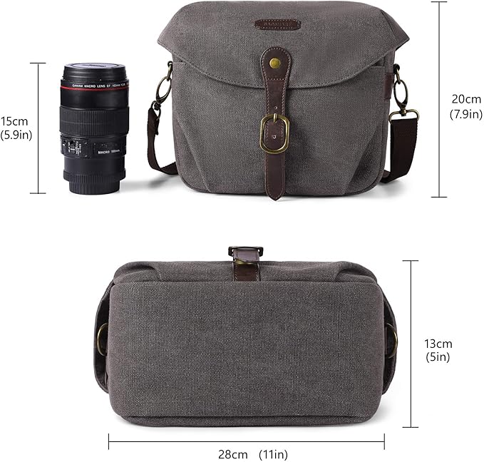 BAGSMART Camera Bag, SLR DSLR Canvas Crossbody Camera Case, Compact Camera Shoulder Bag with Rain Cover for Women and Men, gray