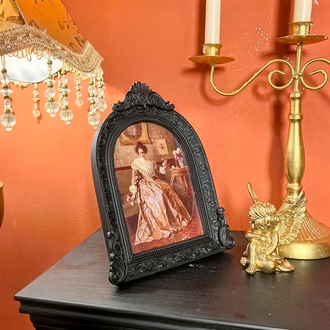 Vintage Picture Frames 4x6 Ornate Black Antique Picture Frames for Wall and Tabletop Vintage Photo Frame Victorian Home Decor Gallery Wall Decor in Arch Shape