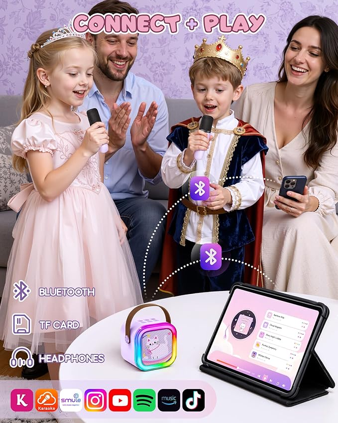 Mini Karaoke Machine for Kids, 2025 TOP Toys Birthday Gifts Ideas for Girls Ages 4, 5, 6, 7, 8, 9, 10, 12+ Years Old, Portable MP3 Player with 2 Wireless Mics for Party