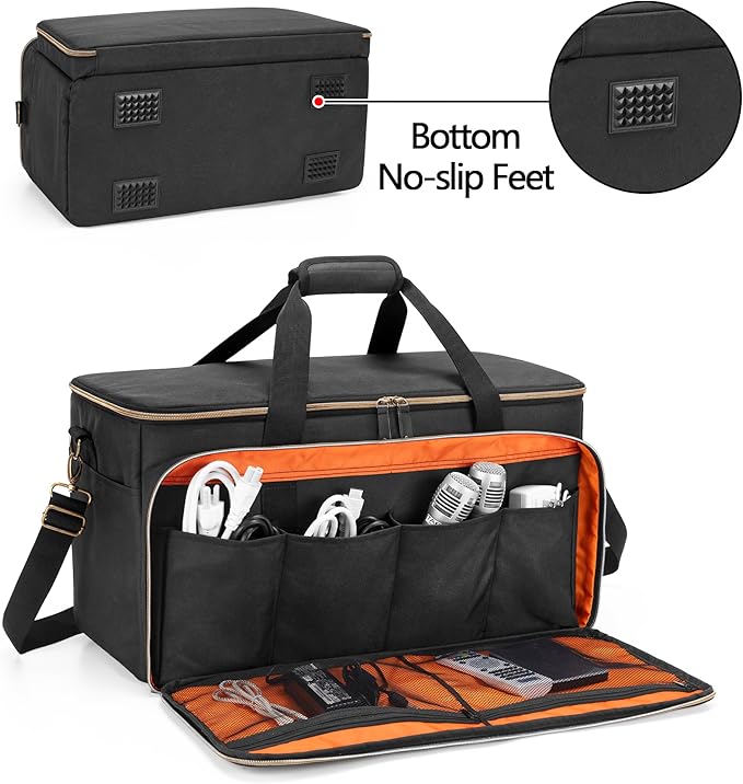 Trunab Large Travel DJ Cable File Bag with Inner Detachable Divider and Padded Compartment for 15.6” Laptop, Cable Organizer Bag for Cords, Sound Equipment, DJ Gear, Musician Accessories