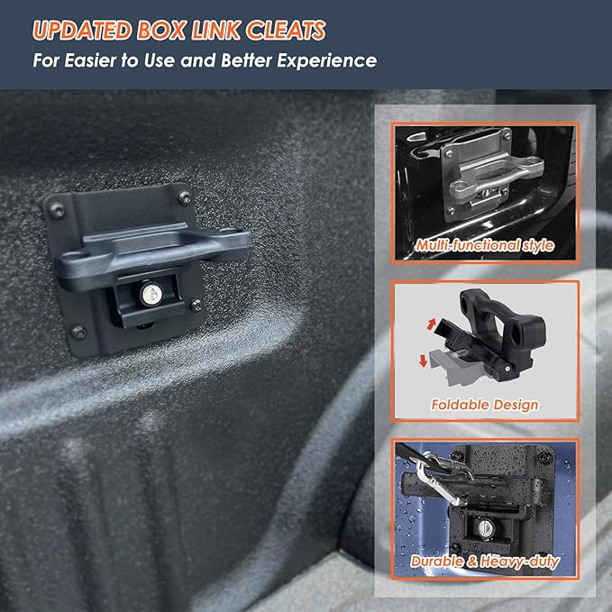 4Pcs Foldable Truck Bed Tie Down Anchors Boxlink Cleats Compatible with Ford F150 F250 F350 & Raptor 2015-2024 2025