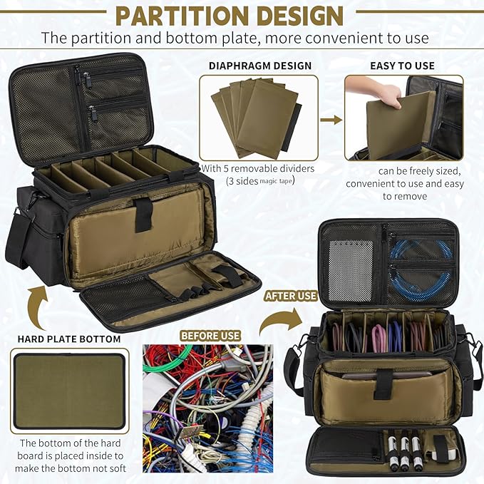 AKOZLIN Cable File Bag with Detachable Dividers for DJ Gear, Sound Instrument Accessories