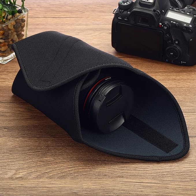 PATIKIL Camera Protective Wrap, 14"x14" Lens Wrap Cloth with Thick Protective Neoprene, Lens Pouch Bag with Hook and Loop for Lens,SLR, Black Grey