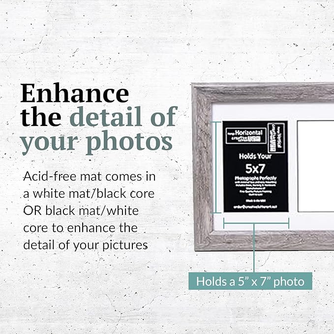 Creative Letter Art 7 Opening Glass Face Driftwood Picture Frame to hold 5 by 7 inch Photographs including 10x40-inch White Mat Collage