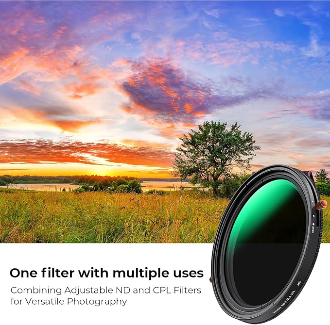K&F CONCEPT 72mm Variable Fader ND2-32 ND Filter and CPL Circular Polarizing Lens Filter in 1 for Camera Lens Waterproof Neutral Density Polarizer Filter (Nano-D Series)
