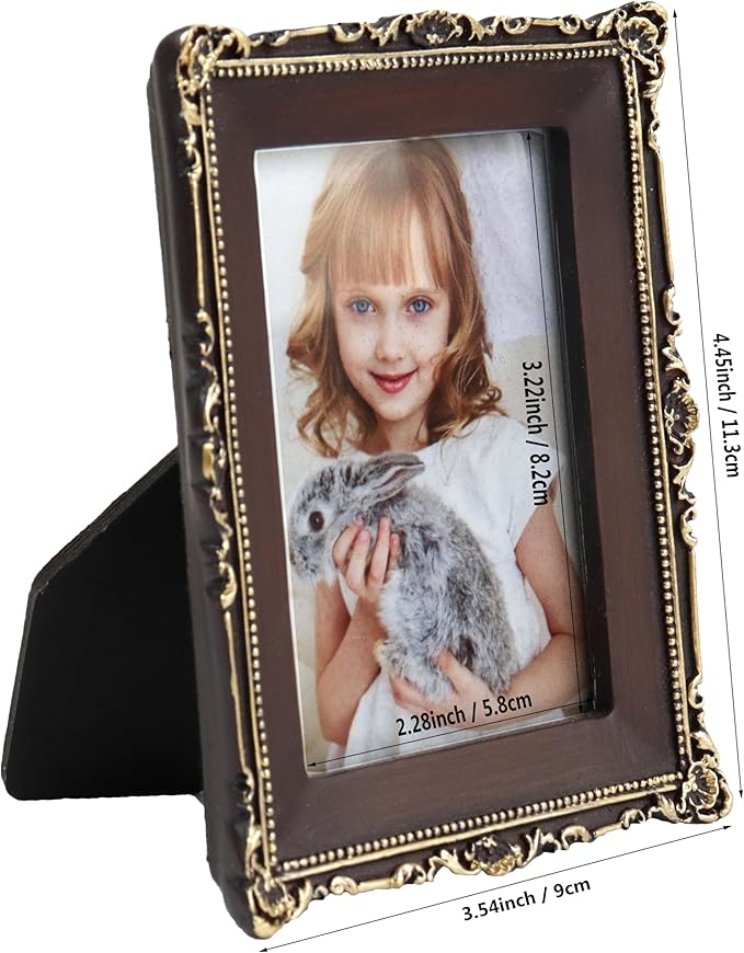 Hymmah 2.5 * 3.5Inch Mini Wallet Picture Frame Vintage Photo Frame Ornate Textured Hand-Crafted Resin Frame with Easel&Hook for Tabletop&Wall Display,Photo Gallery,Art