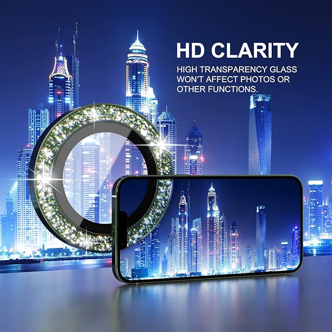 Choiche Compatible for iPhone 13 Pro/iPhone 13 Pro Max Camera Lens Protector Bling, 9H Tempered Glass Camera Cover Screen Protector Metal Ring Decoration Accessories (Glitter-Alpine Green)