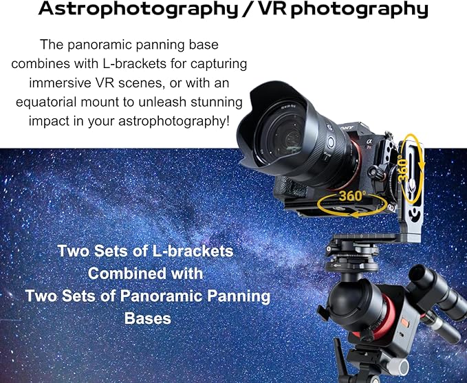 HEIPI Panoramic Panning Base, 360-Degree Tripod Base ARCA-Type Aluminum Alloy Camera Base Plate with Bubble Level for Tripod Monopod DSLR Cameras, Load Capacity 22 LBS